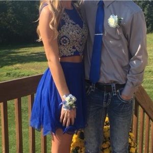 Blue two piece prom dress